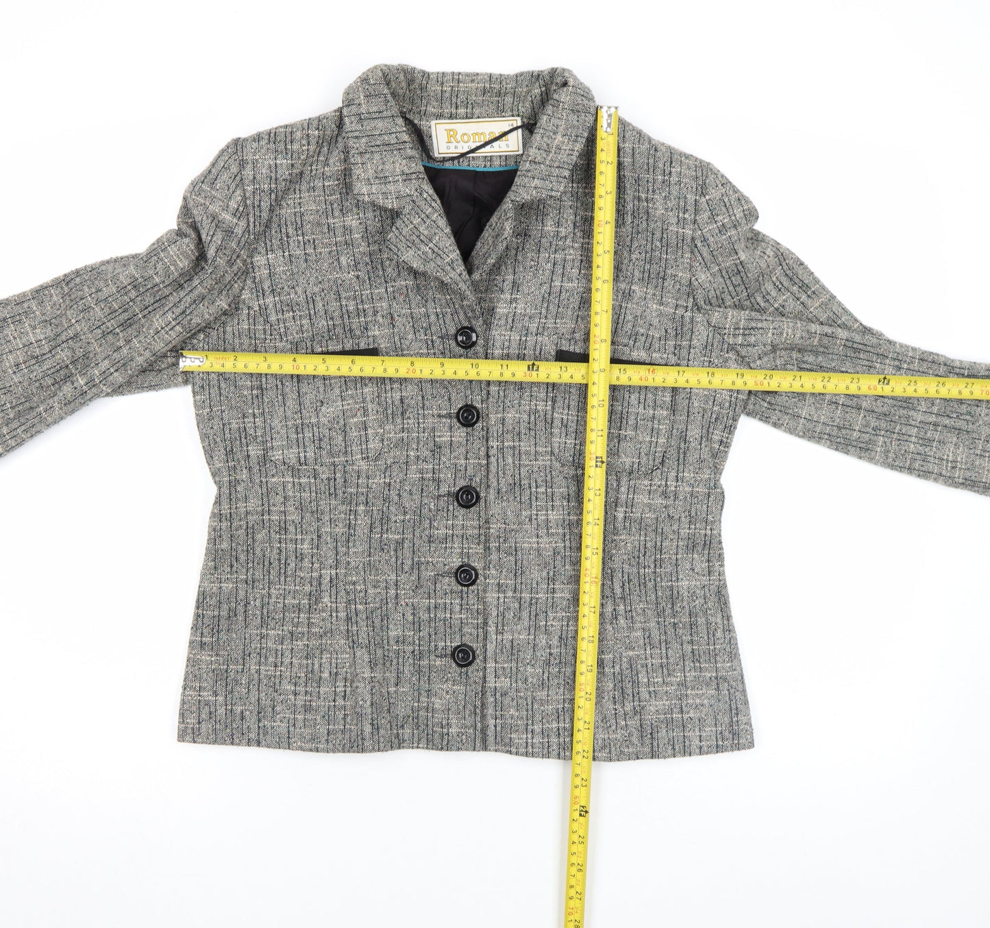 Roman Originals Women's Grey Wool Blend Tweed Blazer Size 14