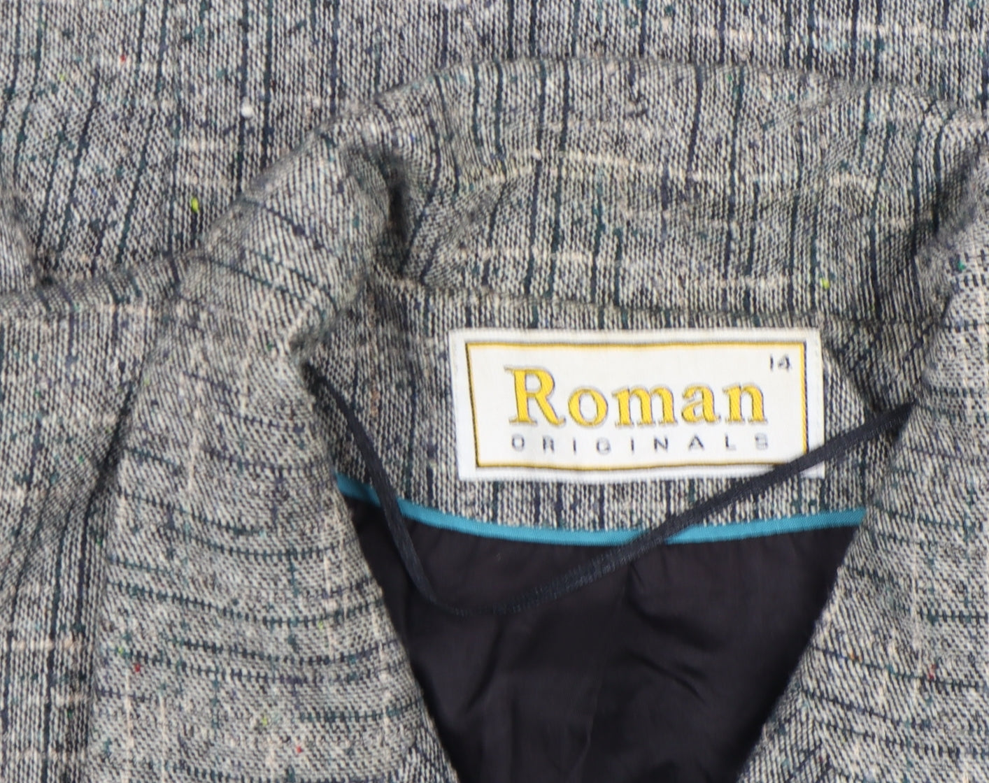 Roman Originals Women's Grey Wool Blend Tweed Blazer Size 14