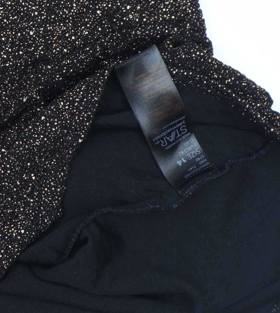 STAR by Julien Macdonald Women's Black Glitter Off Shoulder Top Size 14