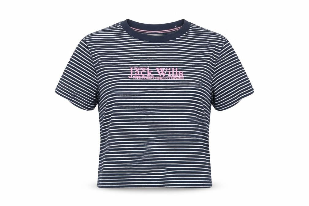Jack Wills Womens Blue Striped Cropped Cotton T-Shirt Size 6