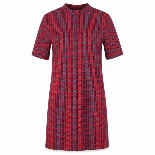 Topshop Women's Red Check Mock Neck Shift Dress Size 8