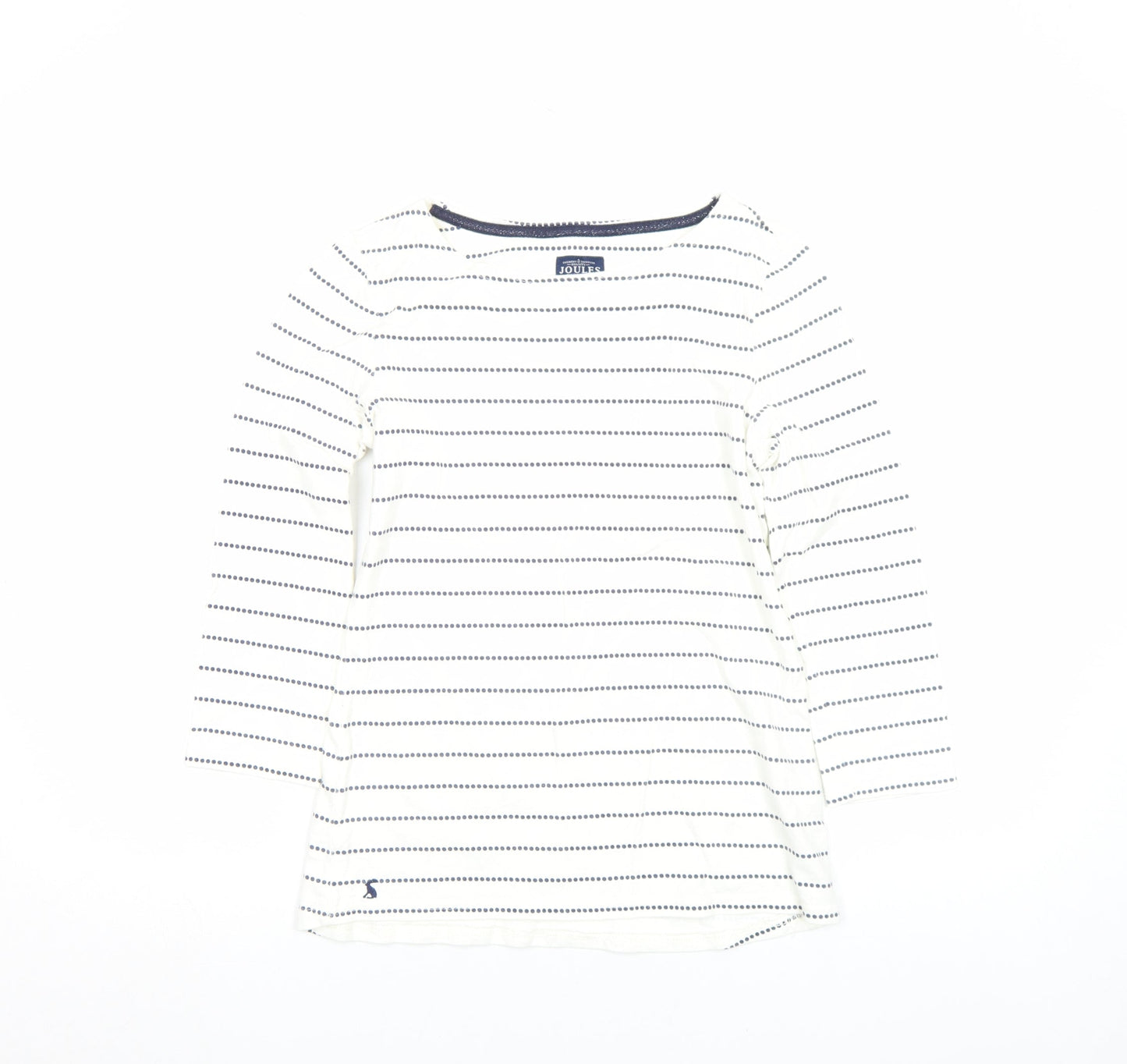 Joules Women's White Striped 3/4 Sleeve Boat Neck Cotton Top Size 8