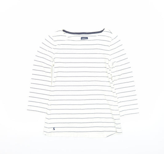 Joules Women's White Striped 3/4 Sleeve Boat Neck Cotton Top Size 8