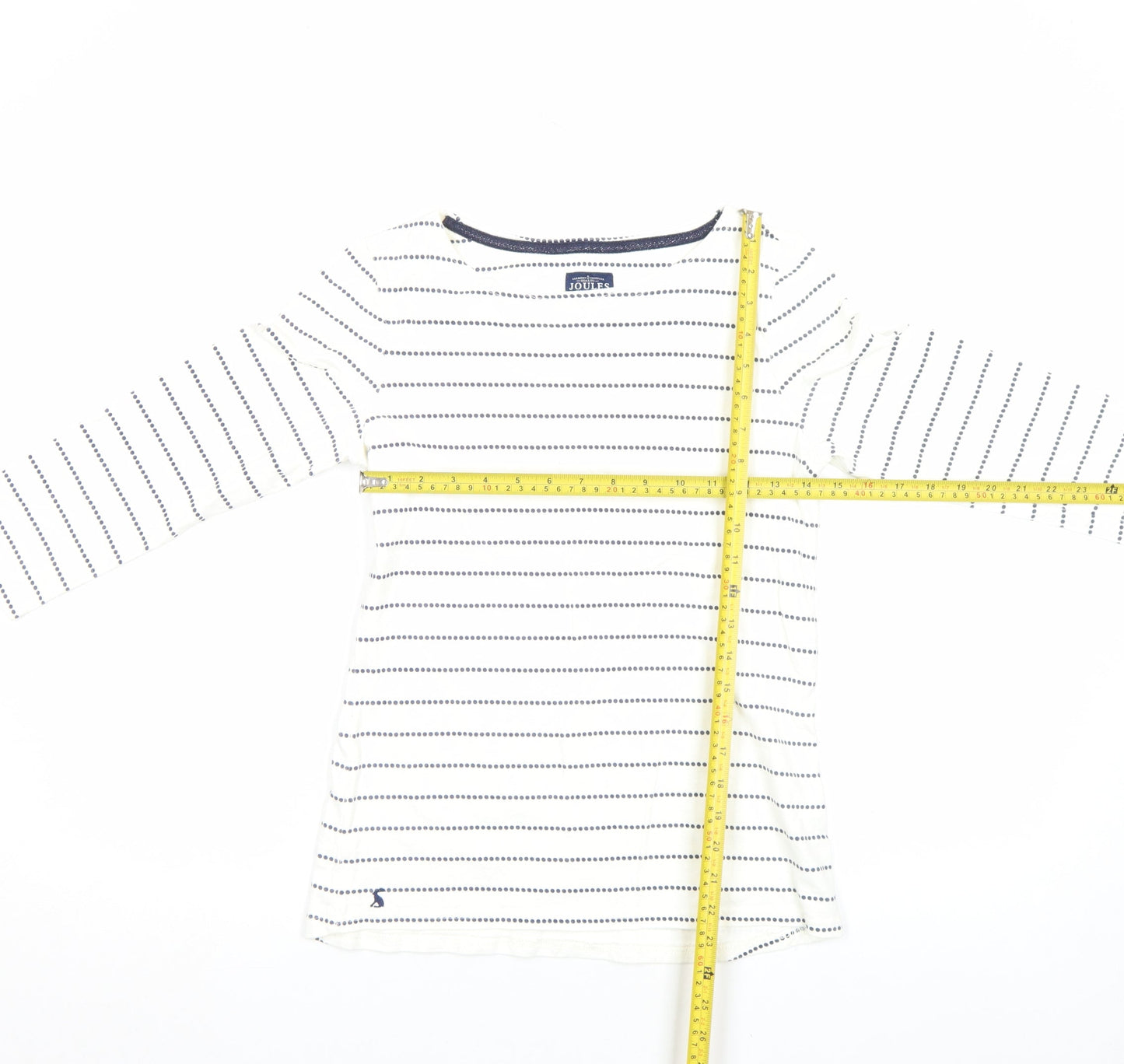 Joules Women's White Striped 3/4 Sleeve Boat Neck Cotton Top Size 8