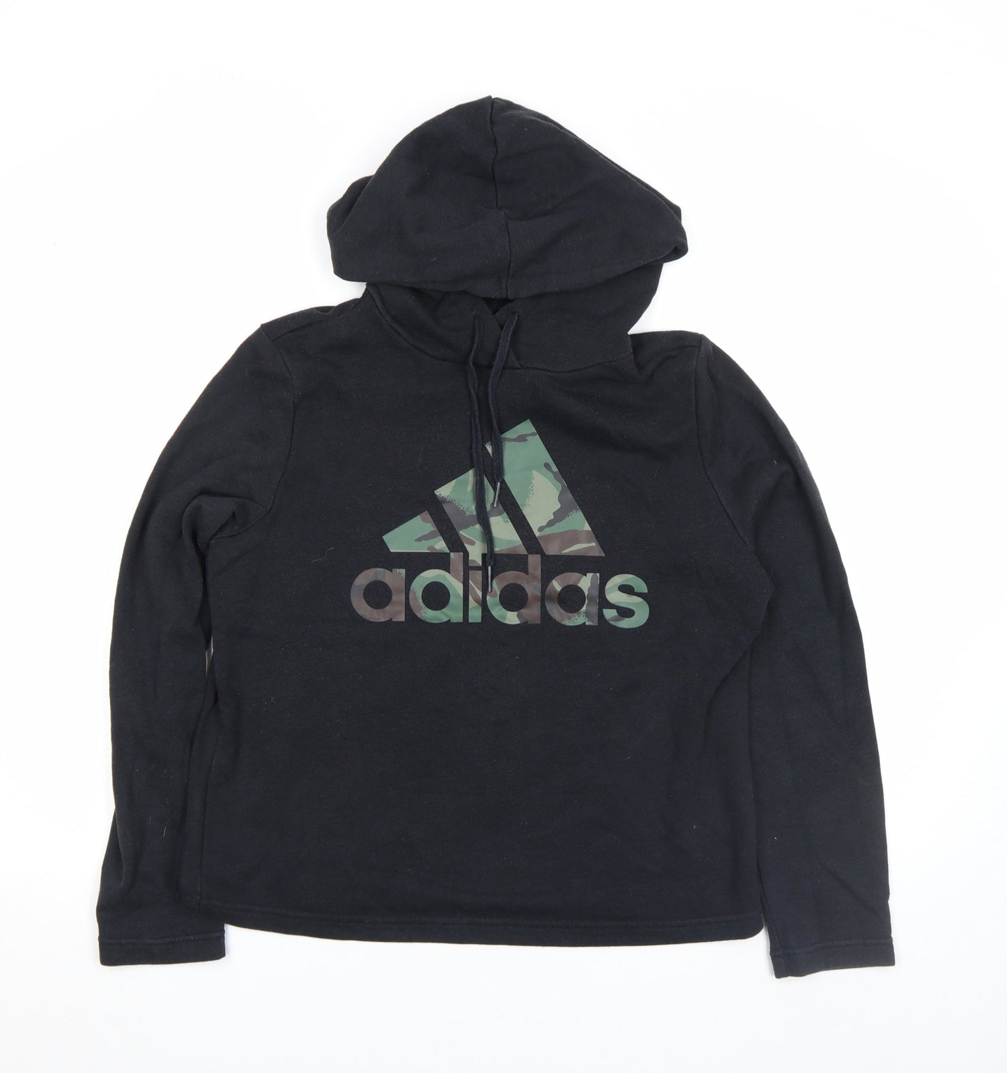 Adidas Women Black Pullover Hoodie Size M Camo Logo Cotton Blend