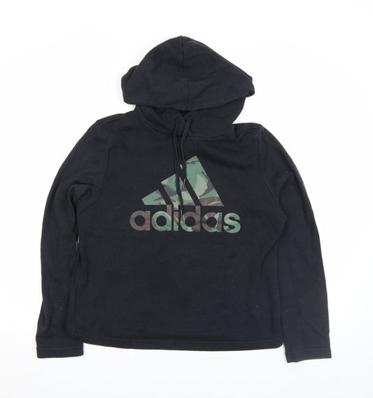 Adidas Women Black Pullover Hoodie Size M Camo Logo Cotton Blend
