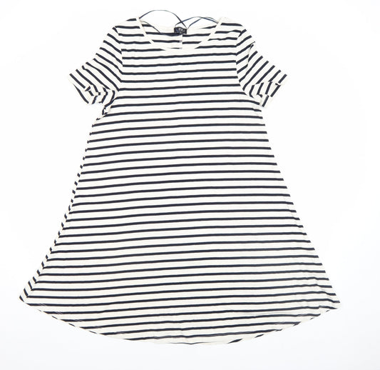 F&F Women’s Navy White Stripe A-Line Jersey Knee Dress Size 12