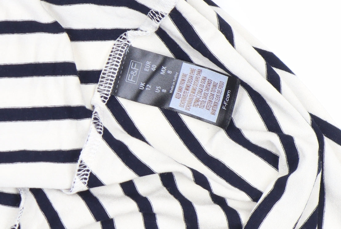 F&F Women’s Navy White Stripe A-Line Jersey Knee Dress Size 12