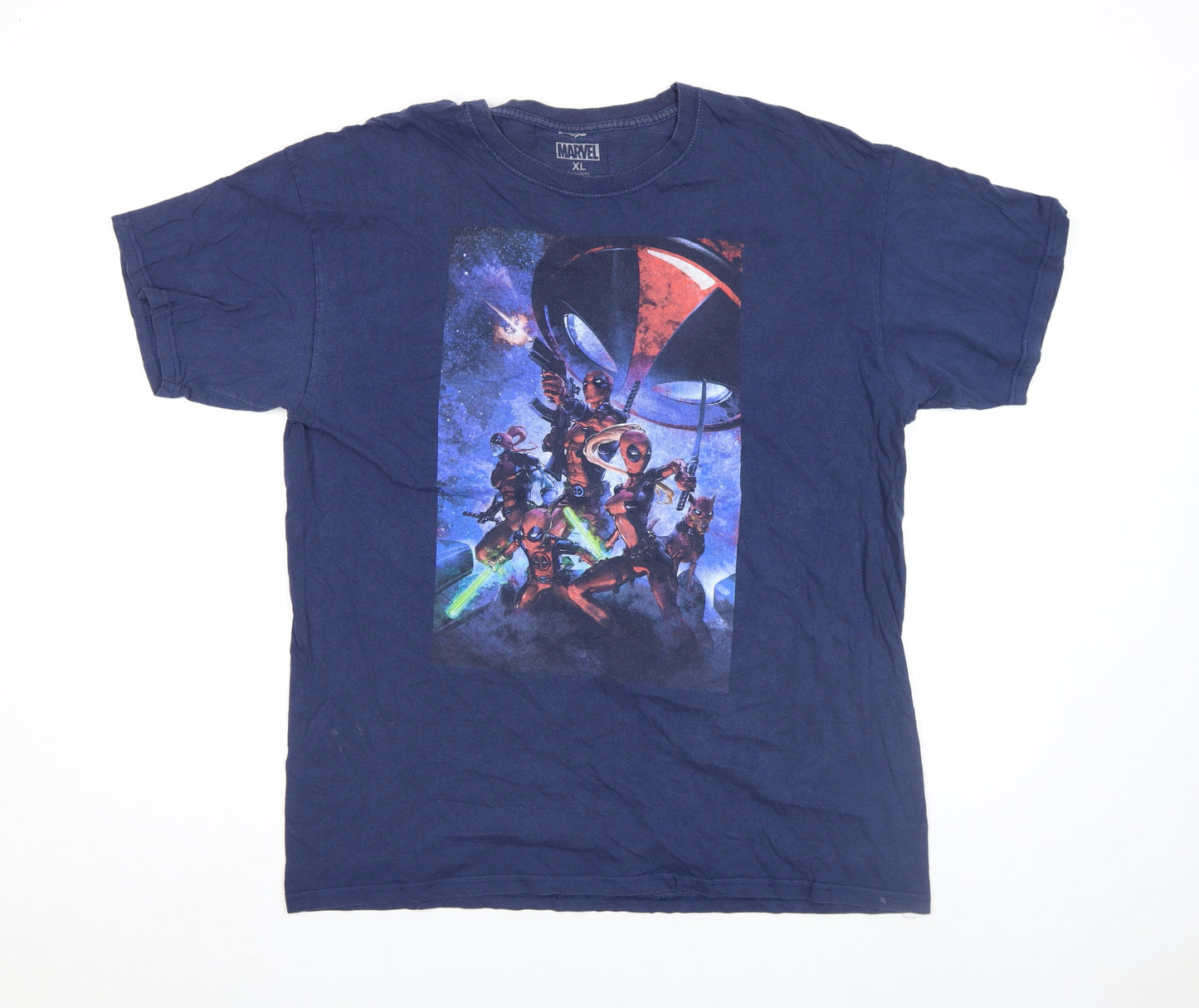Marvel Men's Blue Deadpool Graphic Print Cotton T-Shirt XL