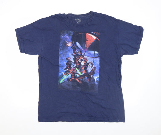 Marvel Men's Blue Deadpool Graphic Print Cotton T-Shirt XL