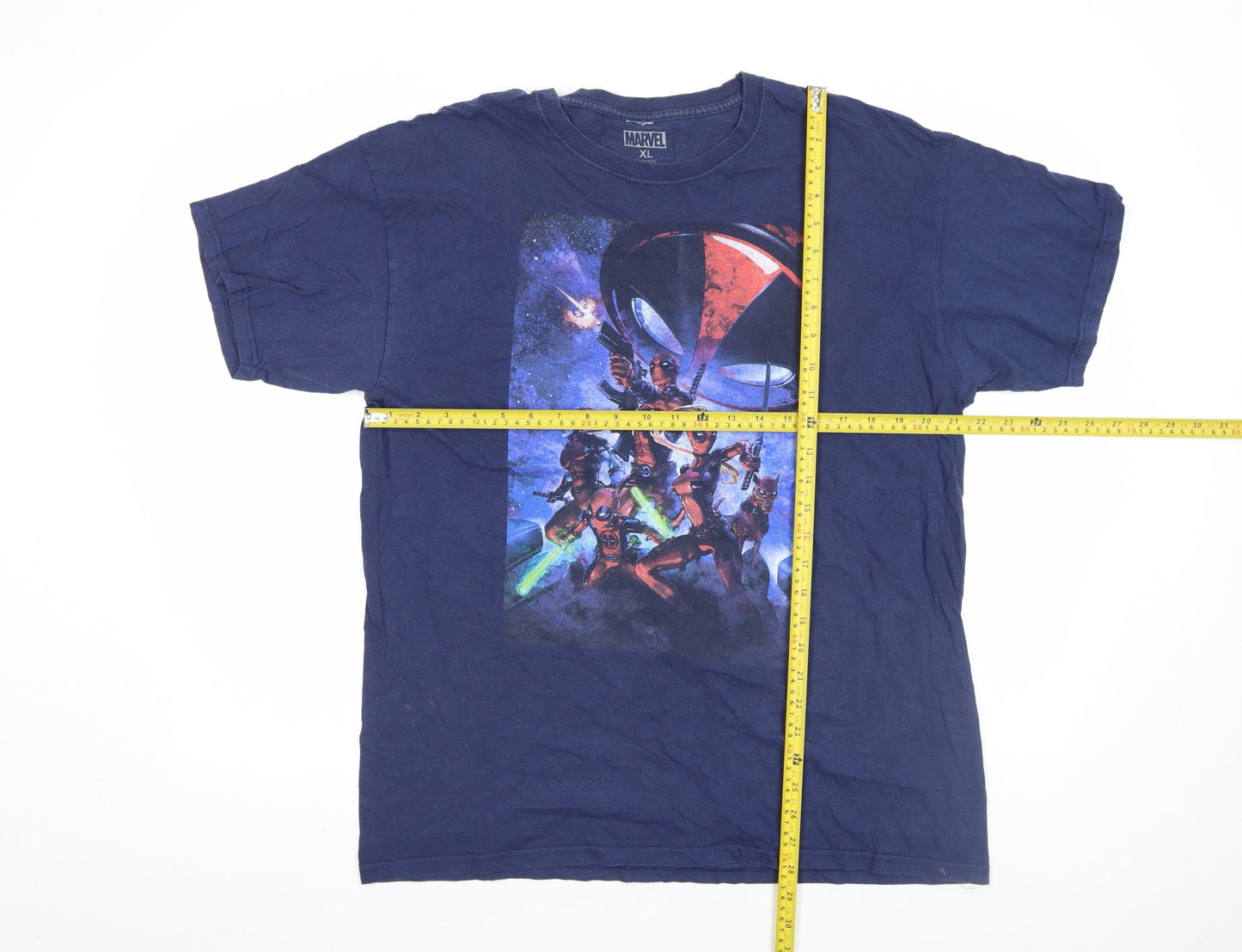 Marvel Men's Blue Deadpool Graphic Print Cotton T-Shirt XL