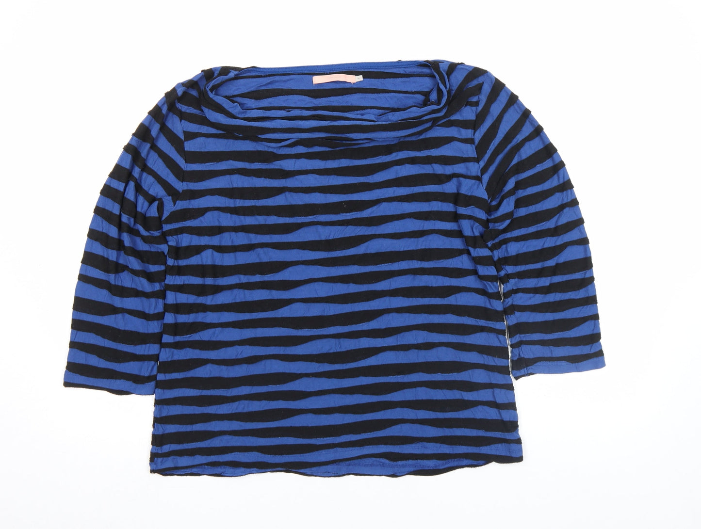 John Lewis Women’s Blue Striped 3/4 Sleeve Boat Neck Jersey Top Size 16