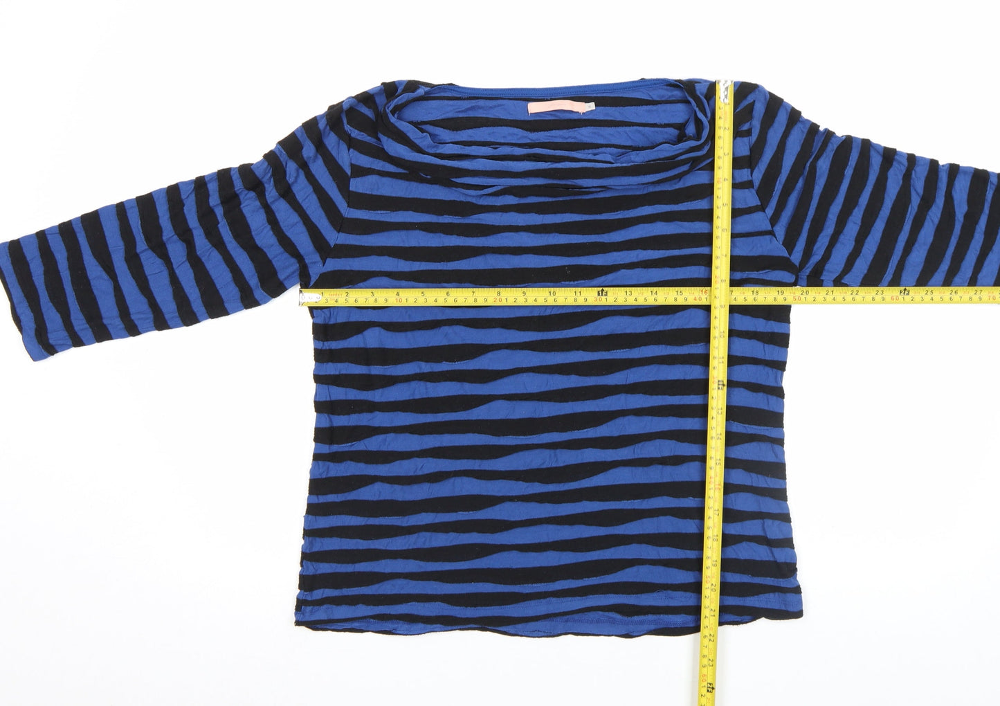 John Lewis Women’s Blue Striped 3/4 Sleeve Boat Neck Jersey Top Size 16