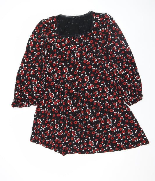 Roman Women’s Black Floral Fit & Flare Dress Size 10 Long Sleeve