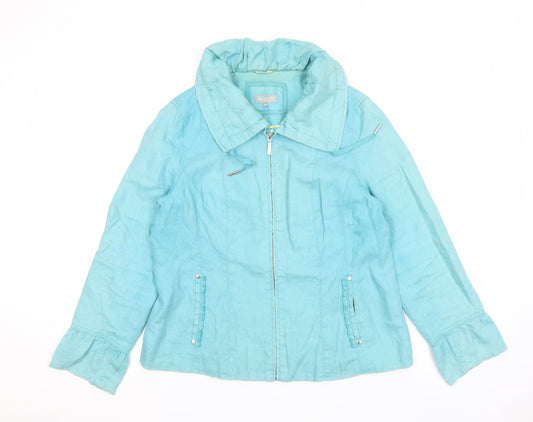 Marks and Spencer Per Una Women's Blue Linen Zip Jacket Size 16