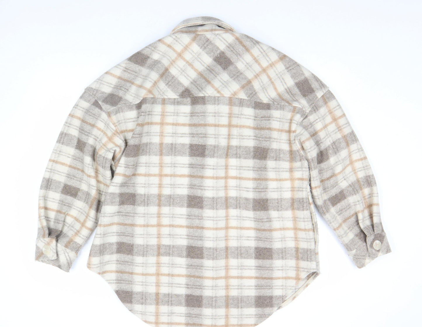 Stradivarius Women Beige Check Shacket Jacket Size 14 Lined Button Up