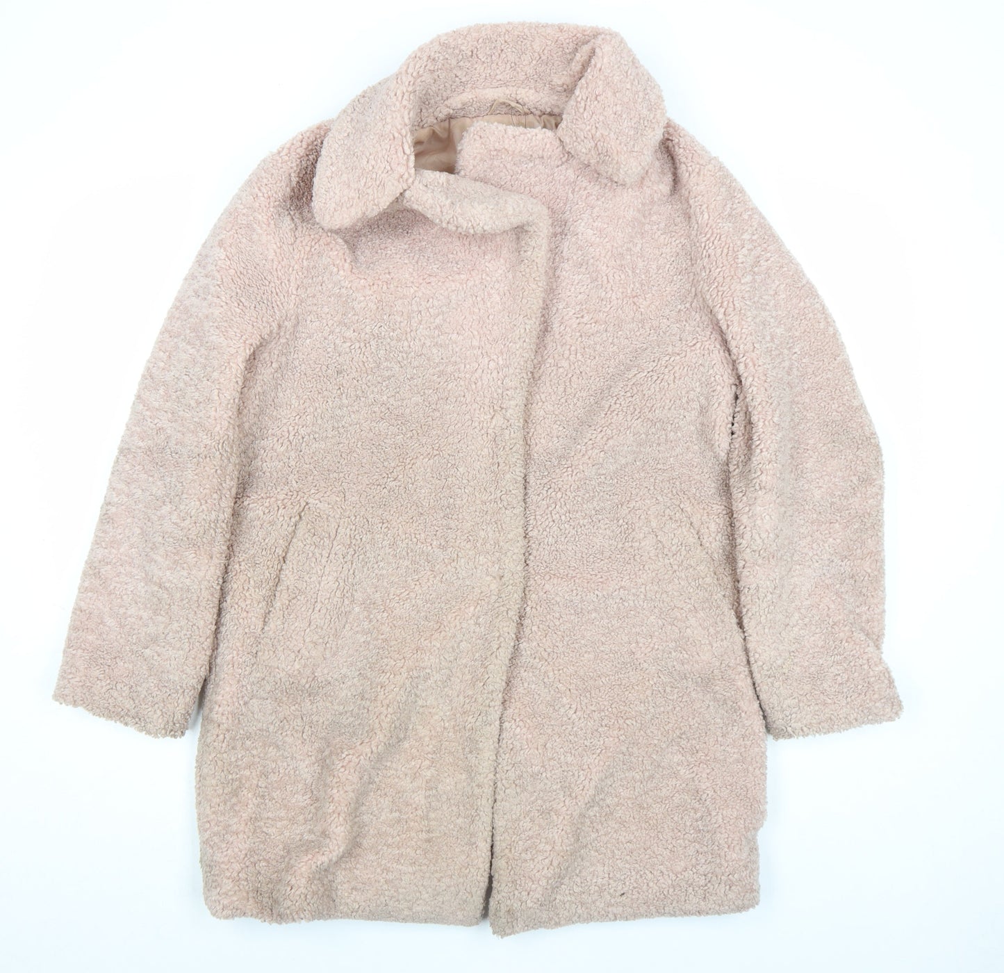 New Look Womens Beige Teddy Overcoat Size 10 Fleece Lined