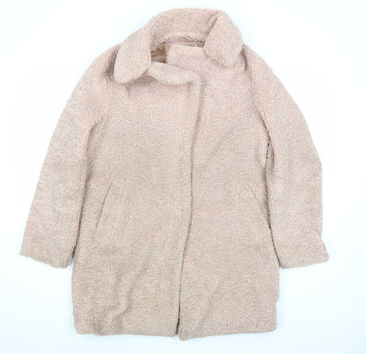 New Look Womens Beige Teddy Overcoat Size 10 Fleece Lined