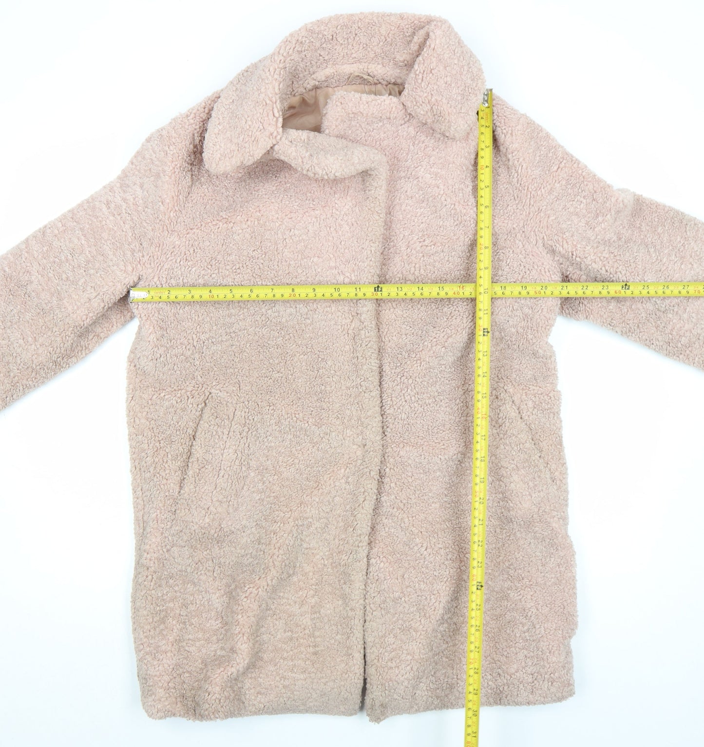 New Look Womens Beige Teddy Overcoat Size 10 Fleece Lined