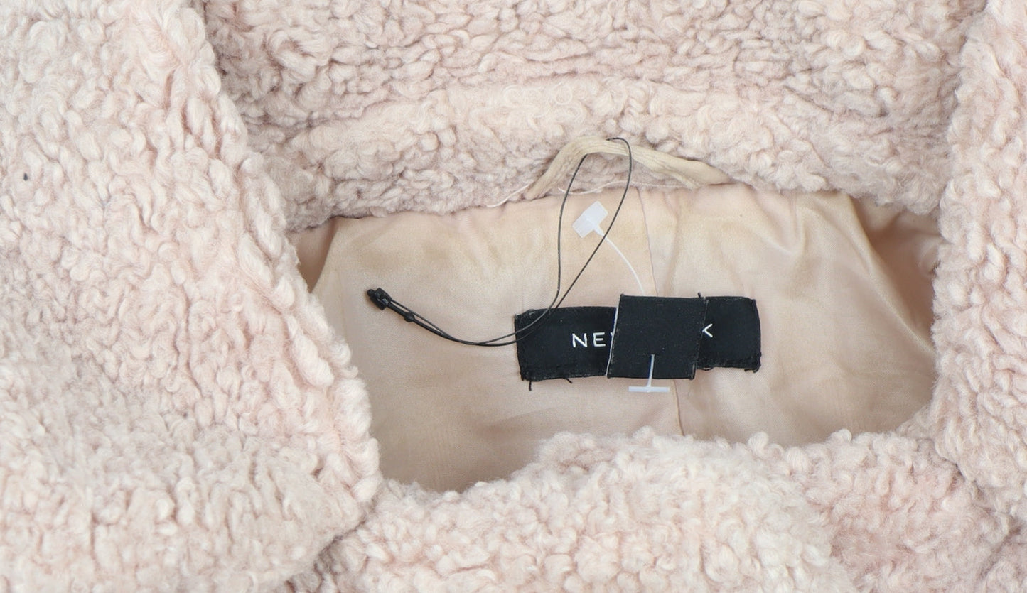 New Look Womens Beige Teddy Overcoat Size 10 Fleece Lined