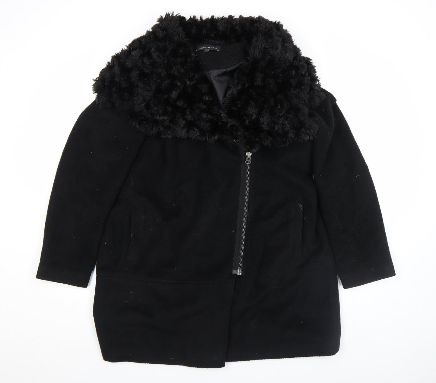 Marks and Spencer Women’s Black Faux Fur Collar Wool Blend Coat Size 16
