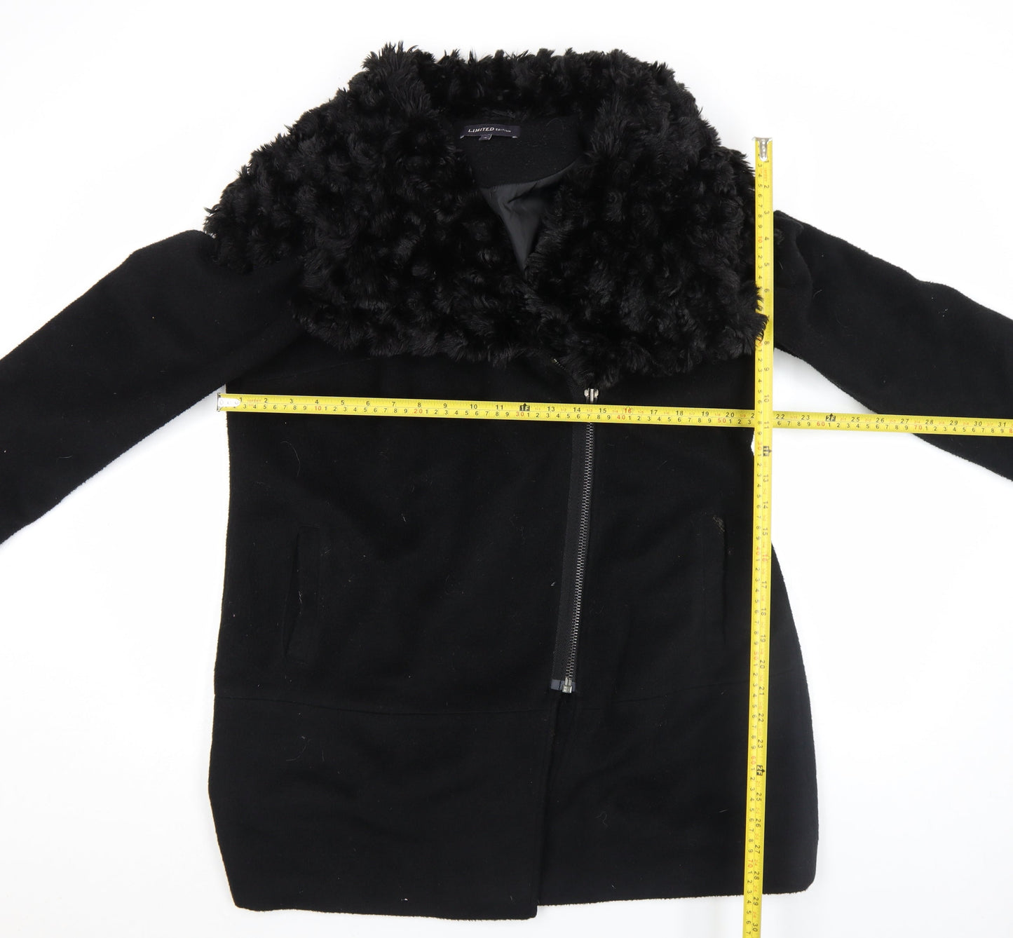 Marks and Spencer Women’s Black Faux Fur Collar Wool Blend Coat Size 16