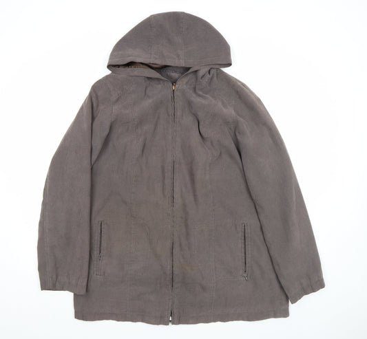 Bonmarché Women’s Brown Hooded Mid-Length Suede Feel Zip Jacket Size M