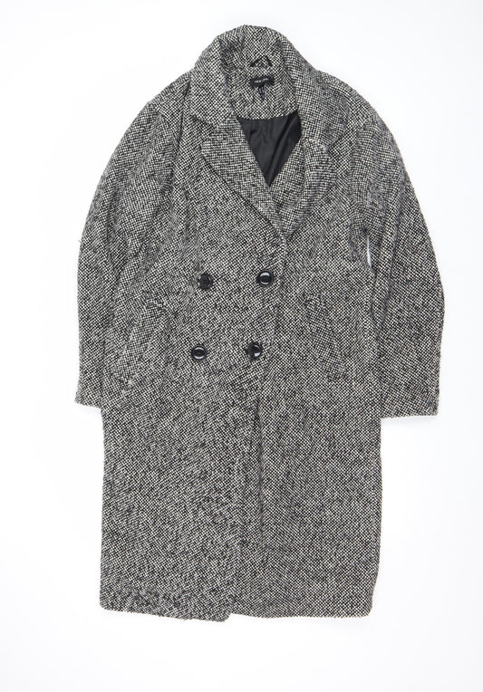 New Look Women's Black Tweed Double-Breasted Pea Coat Size 10