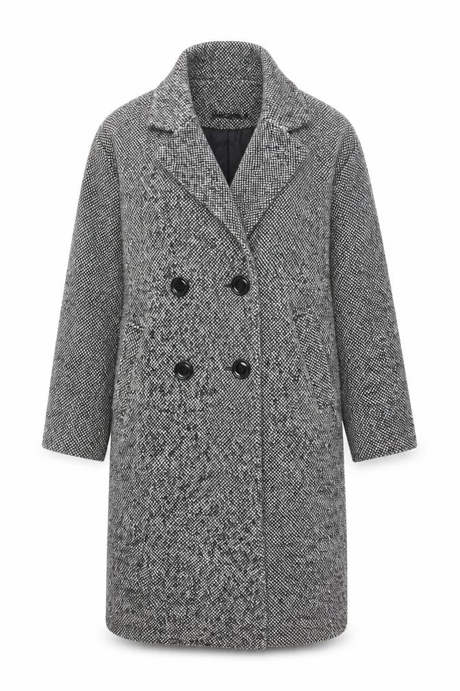 New Look Women's Black Tweed Double-Breasted Pea Coat Size 10