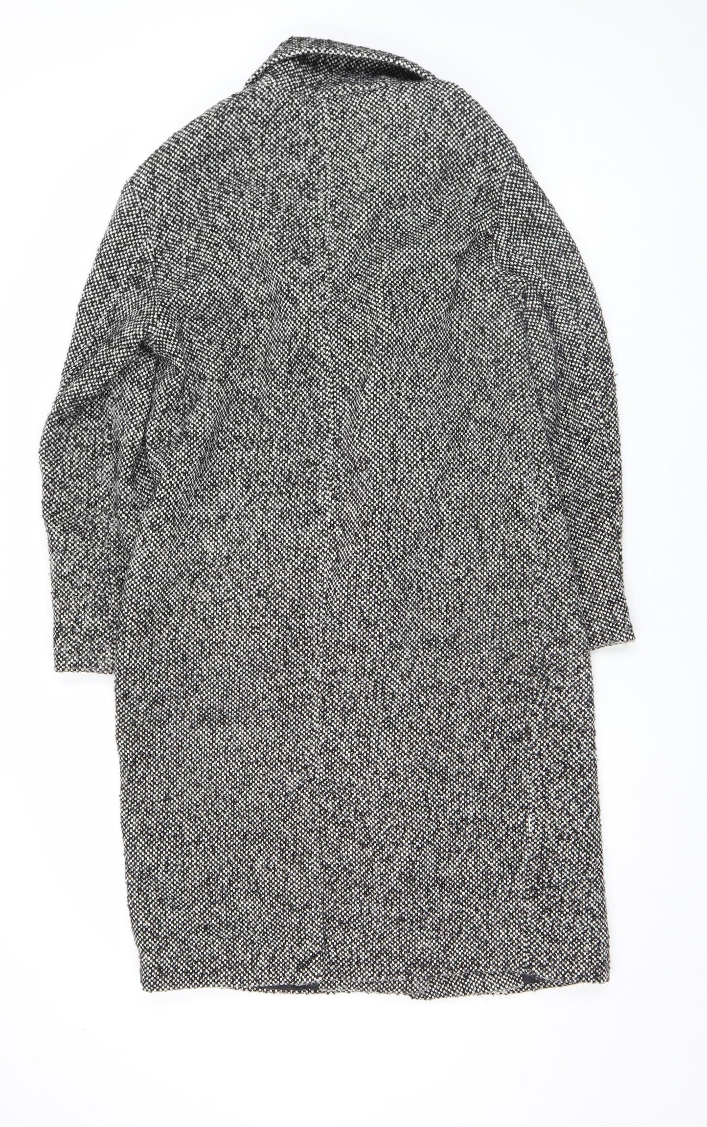 New Look Women's Black Tweed Double-Breasted Pea Coat Size 10