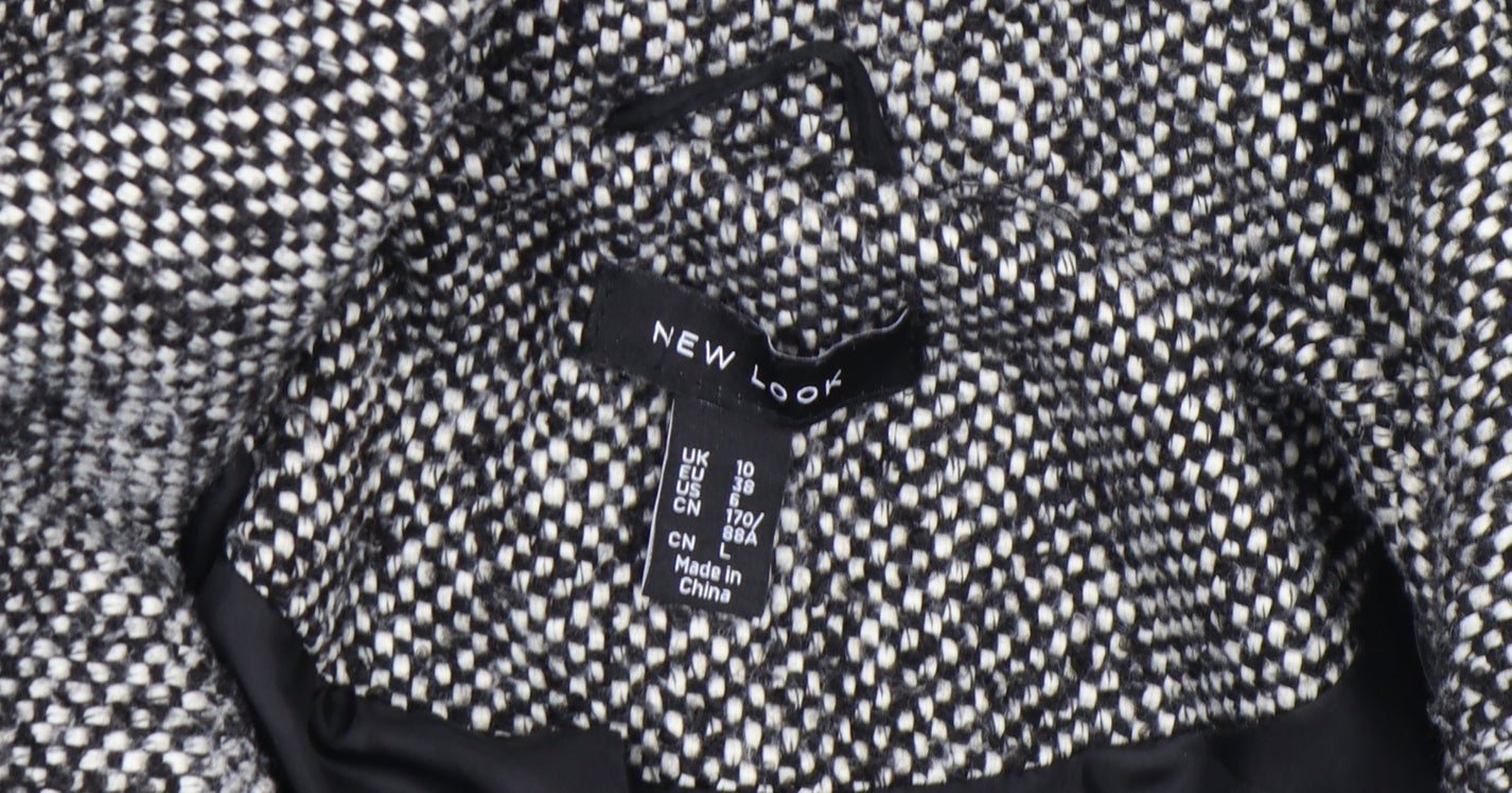 New Look Women's Black Tweed Double-Breasted Pea Coat Size 10