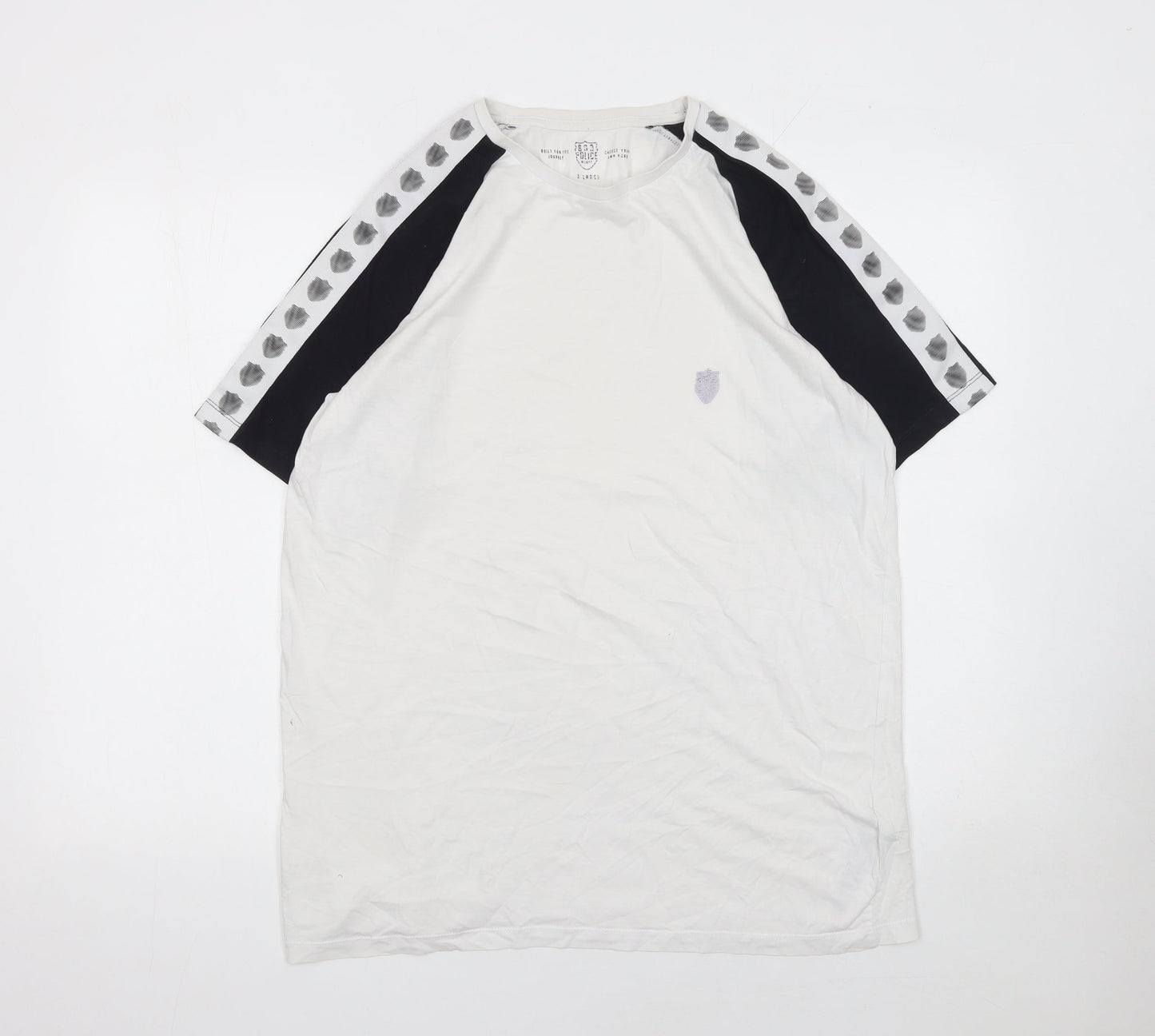 Police Mens White Navy Raglan Crew Neck T-Shirt XL Cotton