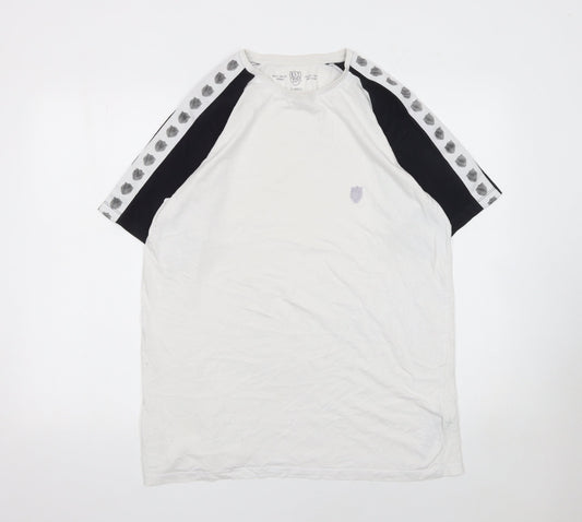 Police Mens White Navy Raglan Crew Neck T-Shirt XL Cotton