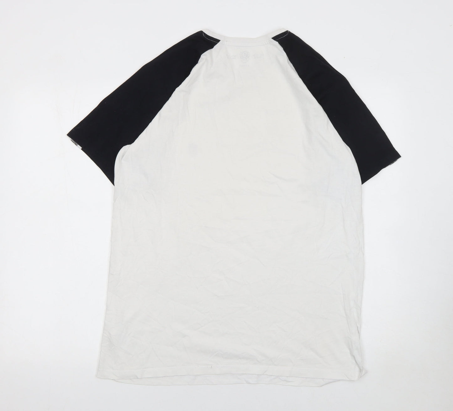 Police Mens White Navy Raglan Crew Neck T-Shirt XL Cotton
