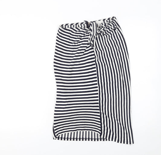 Leith Women’s Blue Striped Wrap Skirt Size M Knee Length Stretch