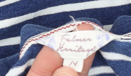 Falmer Heritage Women Blue Striped 3/4 Sleeve Cotton T-Shirt Size 14