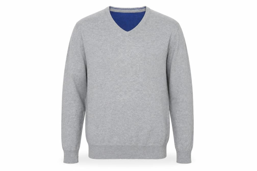 Jeff Banis Men’s Grey Cotton V-Neck Jumper Size M