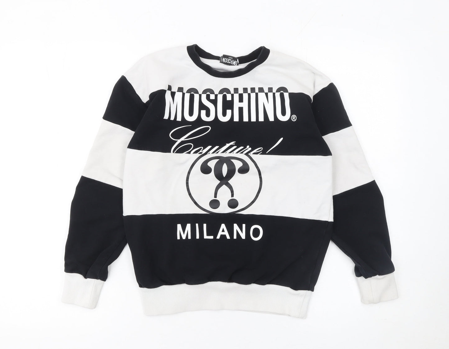 Moschino Teen Boys Black & White Striped Logo Sweatshirt 12 Years