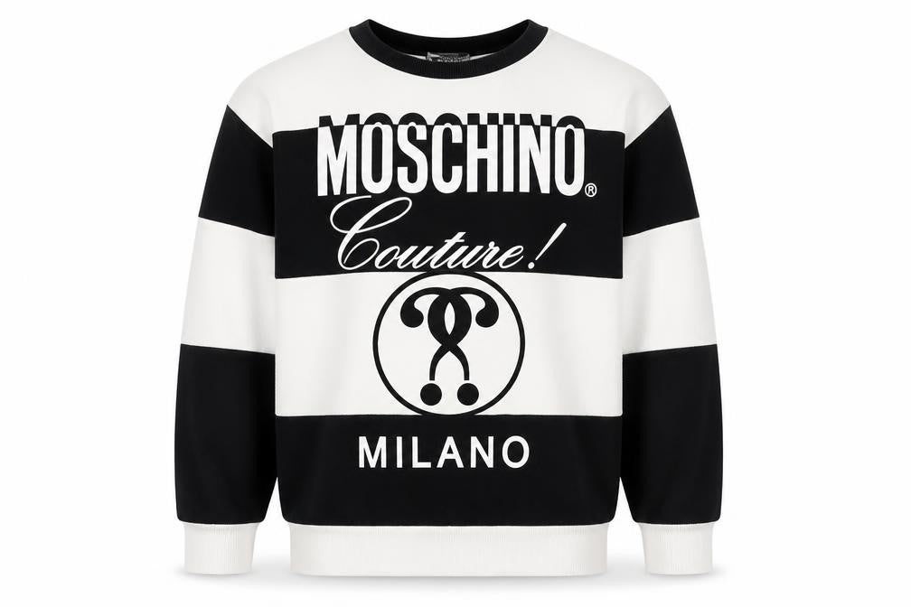 Moschino Teen Boys Black & White Striped Logo Sweatshirt 12 Years