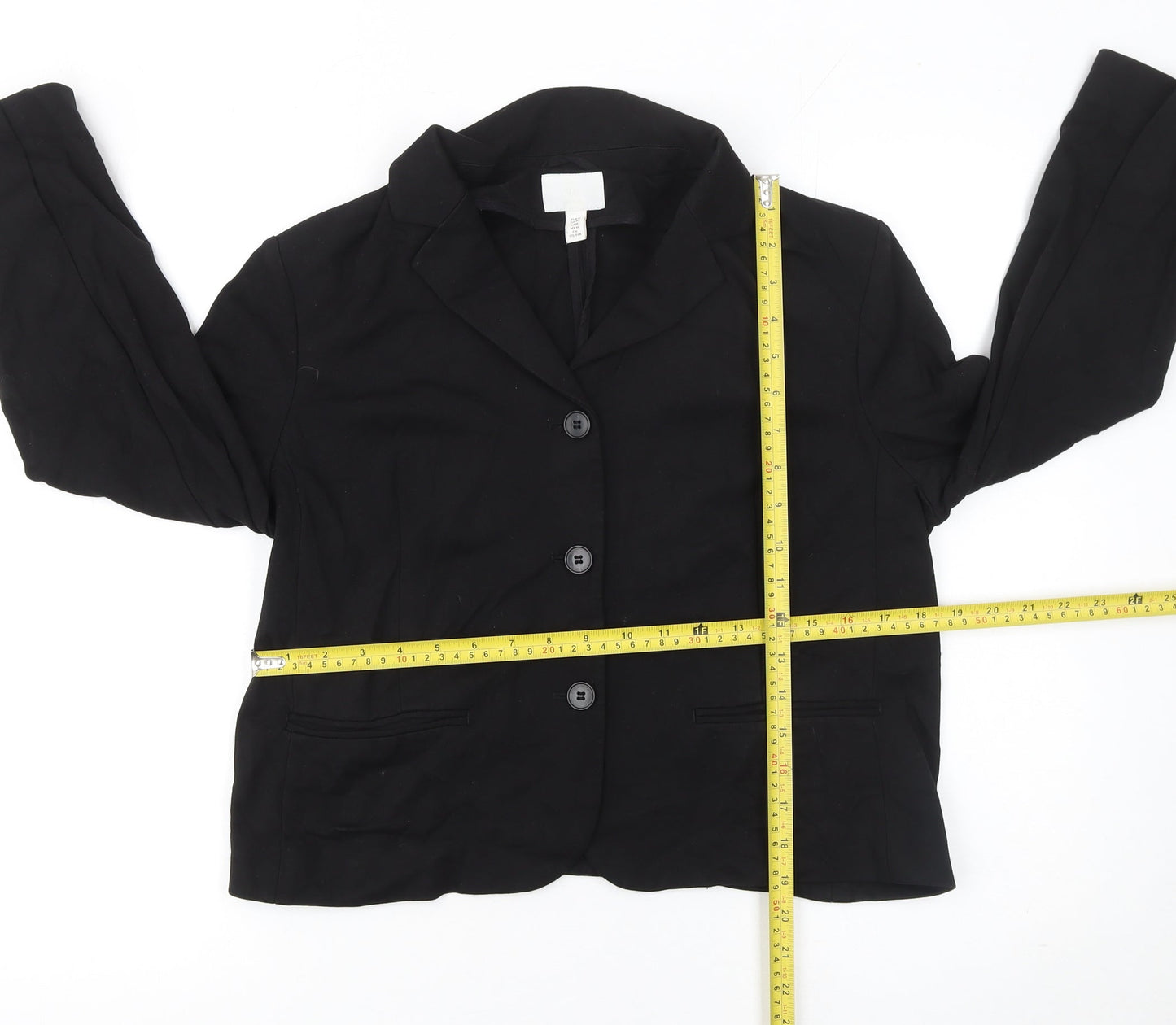 H&M Women's Black Blazer Jacket Size 14 Regular Fit Single-Breasted