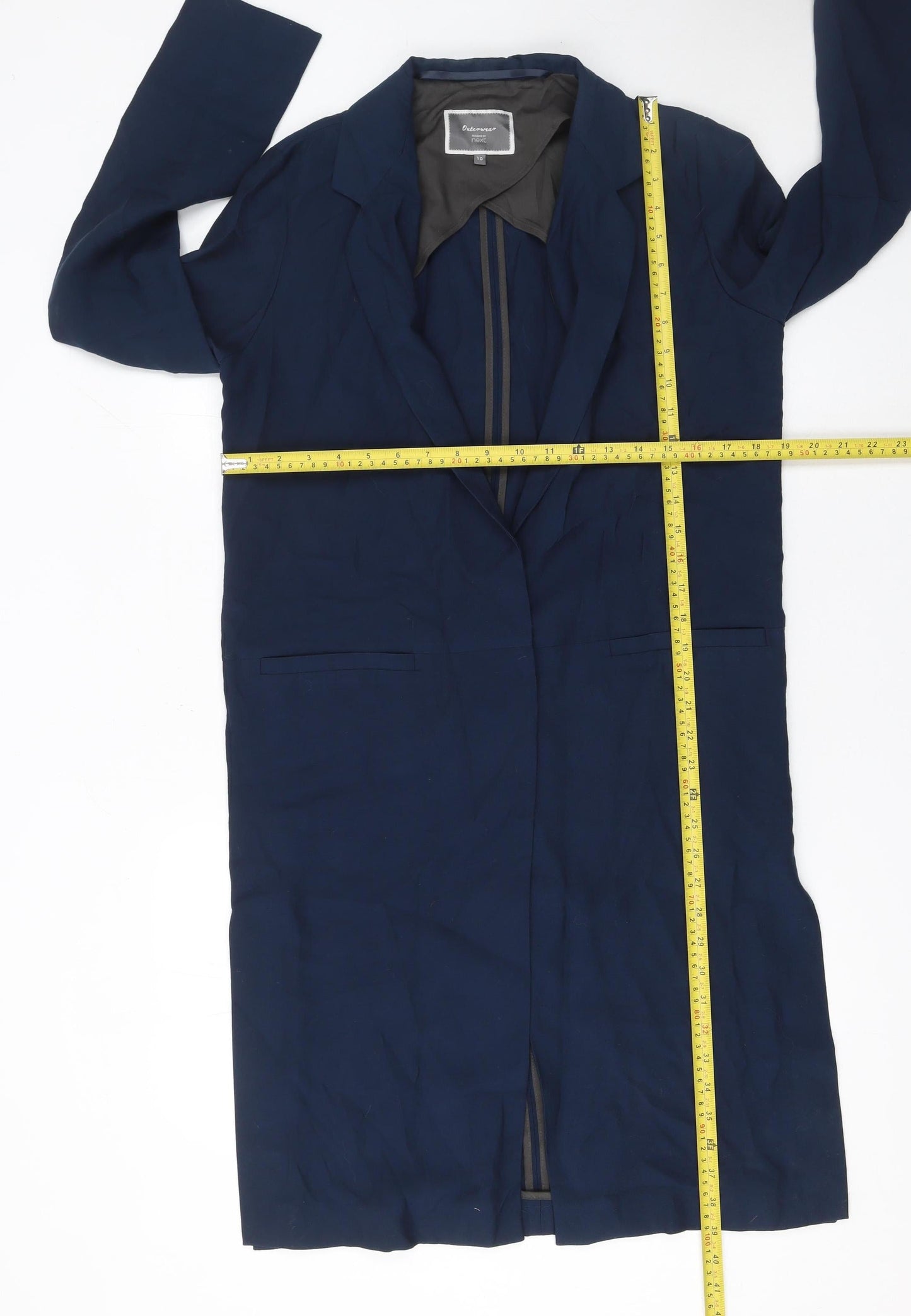 Next Women's Navy Blue Regular Fit Long Blazer Coat Size 10