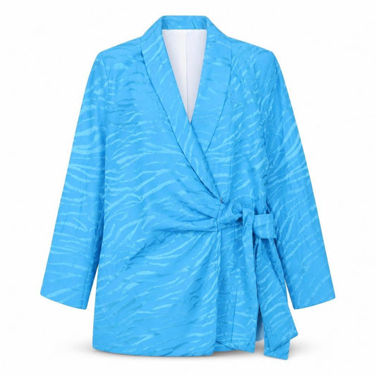 River Island Women Blue Belted Shawl Collar Blazer Size 14