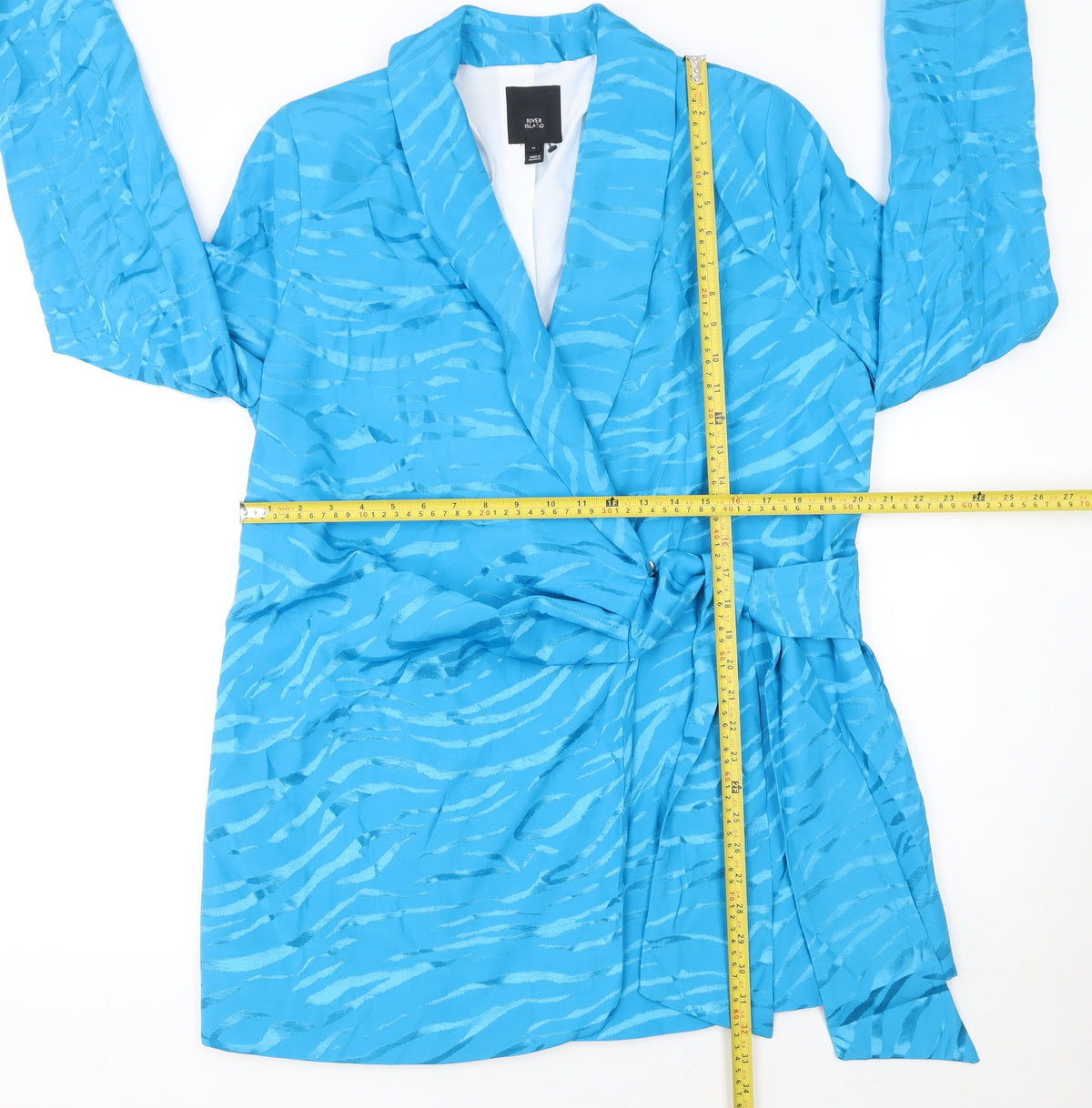 River Island Women Blue Belted Shawl Collar Blazer Size 14