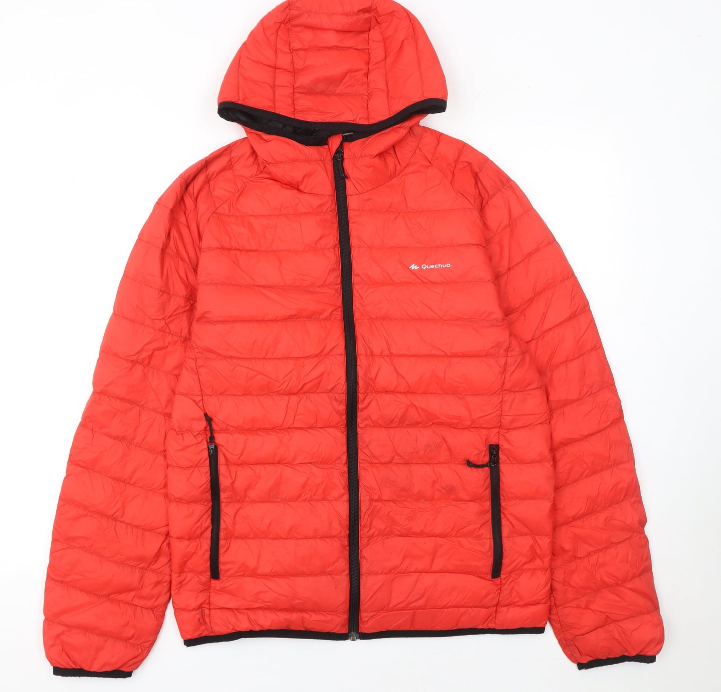 Quechua Women’s Red Hooded Puffer Jacket Size 10 Quilted Warm Outerwear