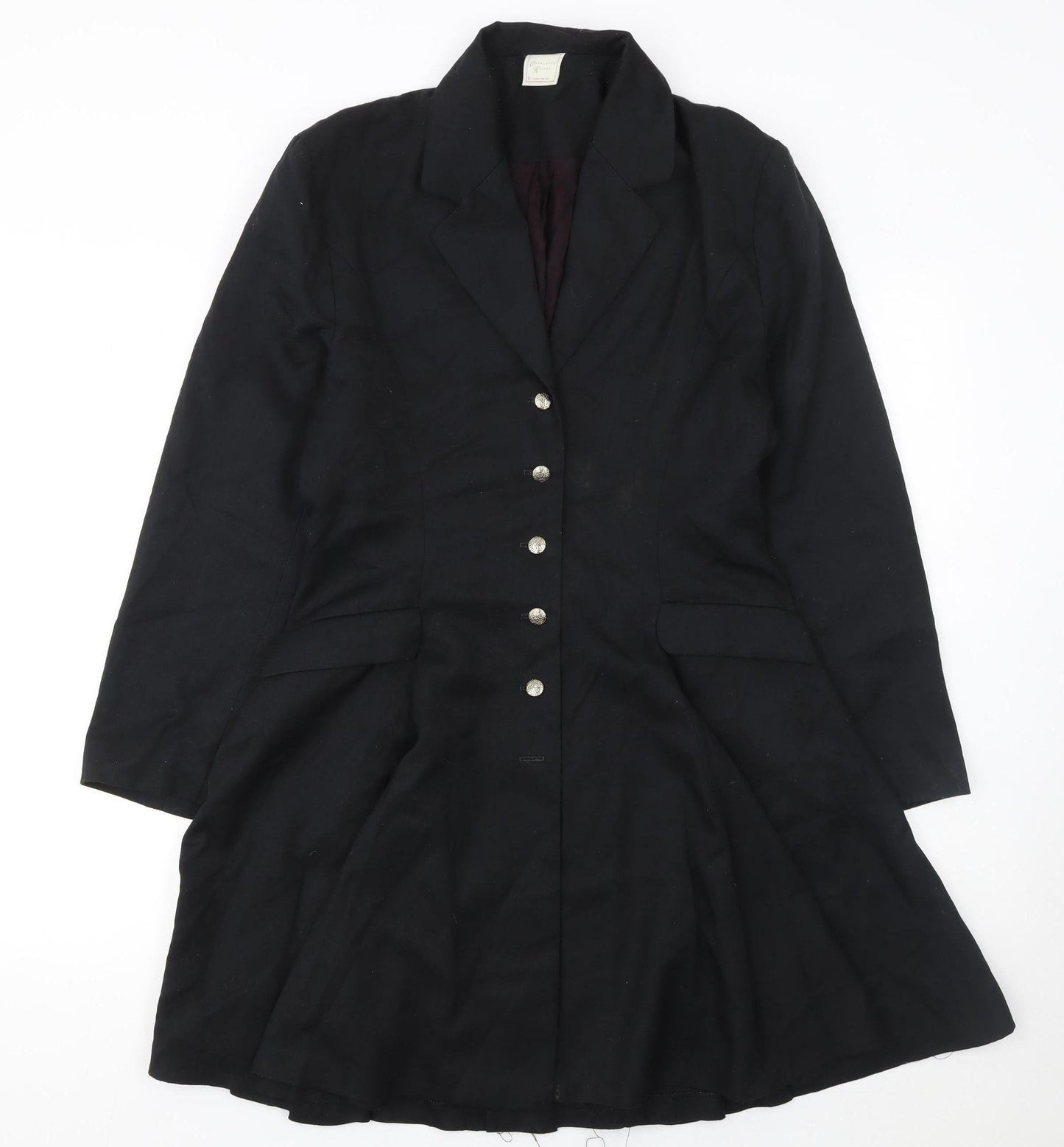 Charlotte Halton Women's Black Wool Overcoat Size 12 Long Belted Style