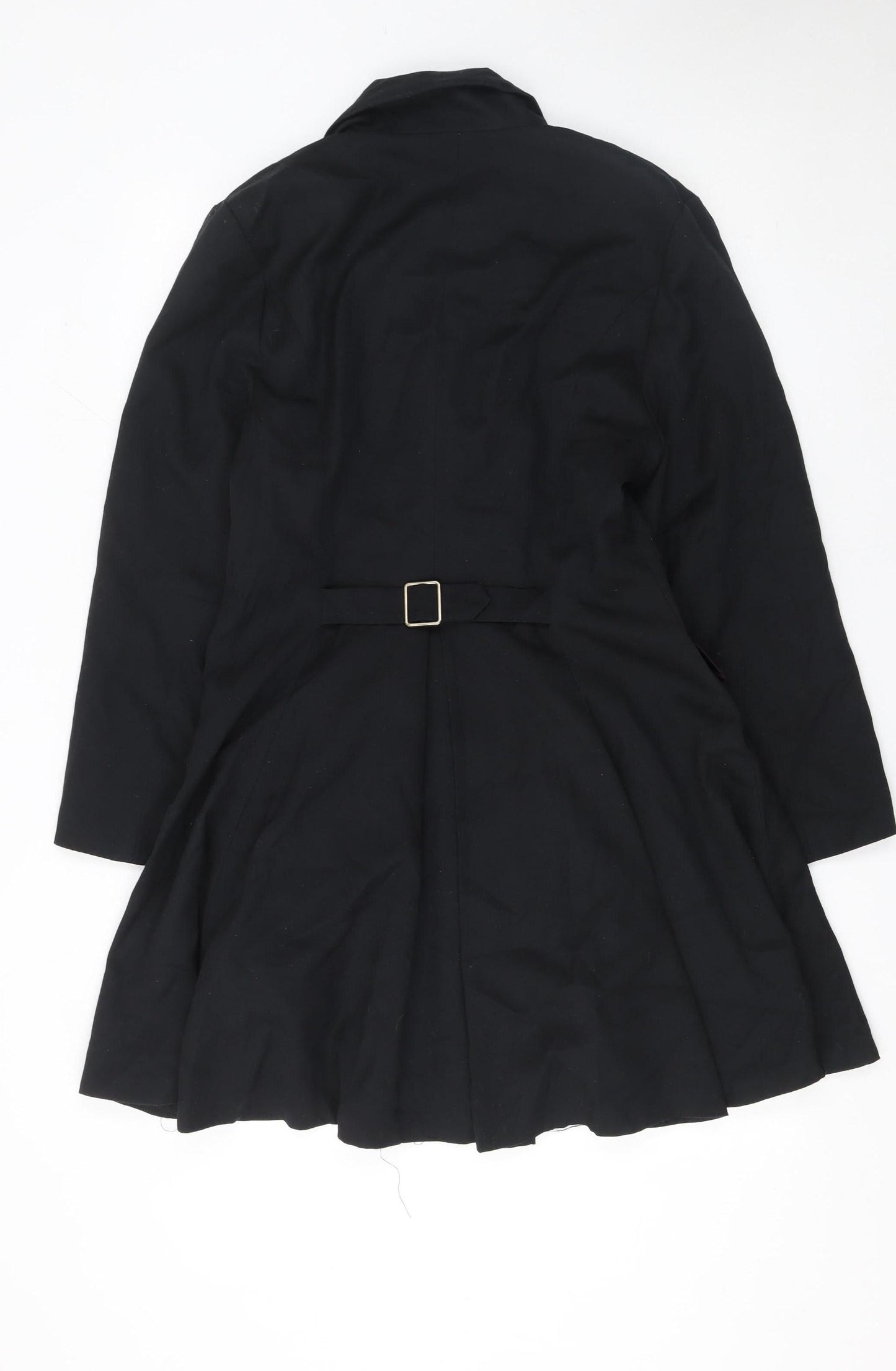 Charlotte Halton Women's Black Wool Overcoat Size 12 Long Belted Style