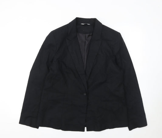 Classic Women's Black Blazer Jacket Size 16 Single Breasted Tailored Workwear