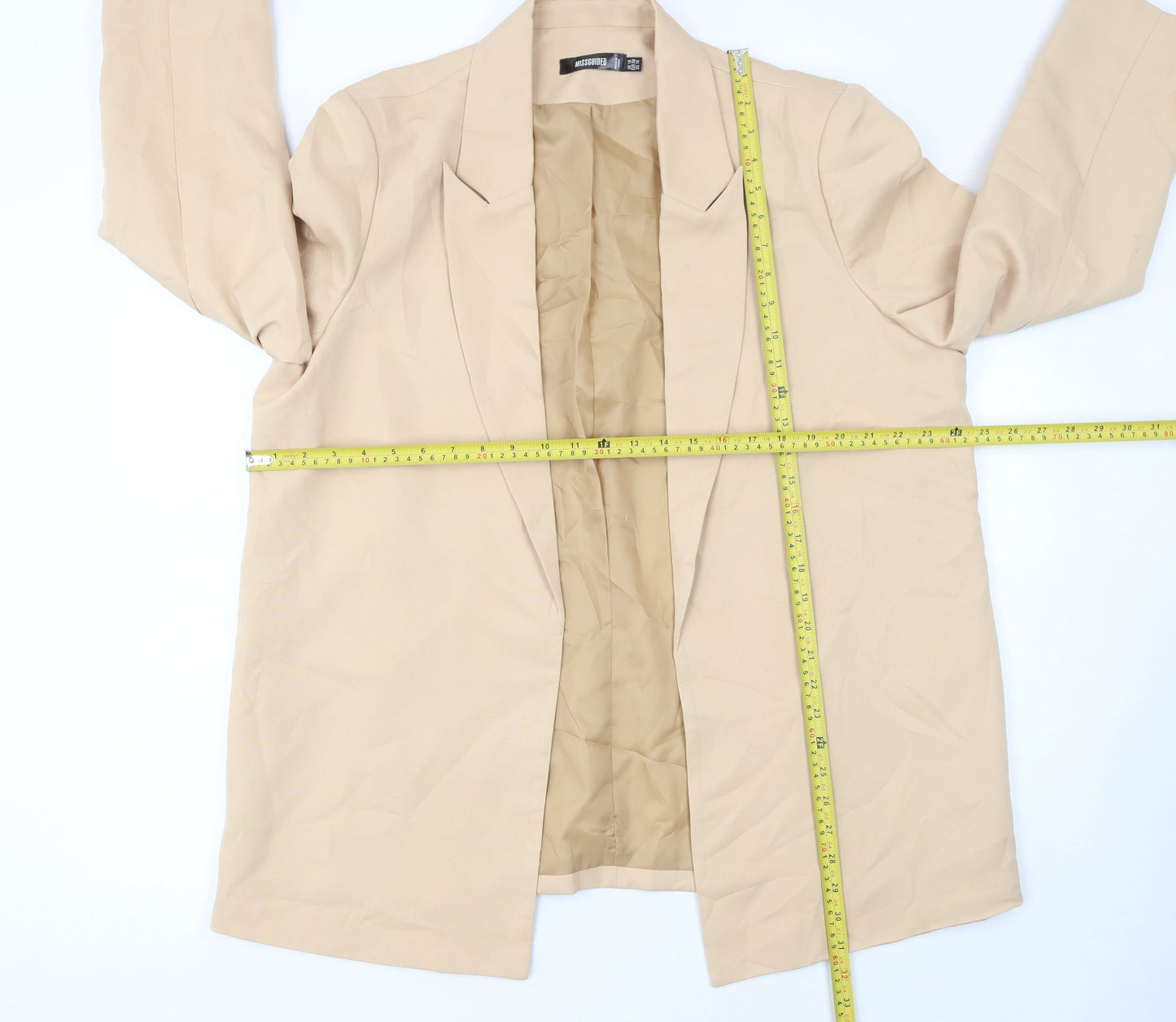 Missguided Women’s Beige Longline Blazer Size 18 Woven Tailored Jacket