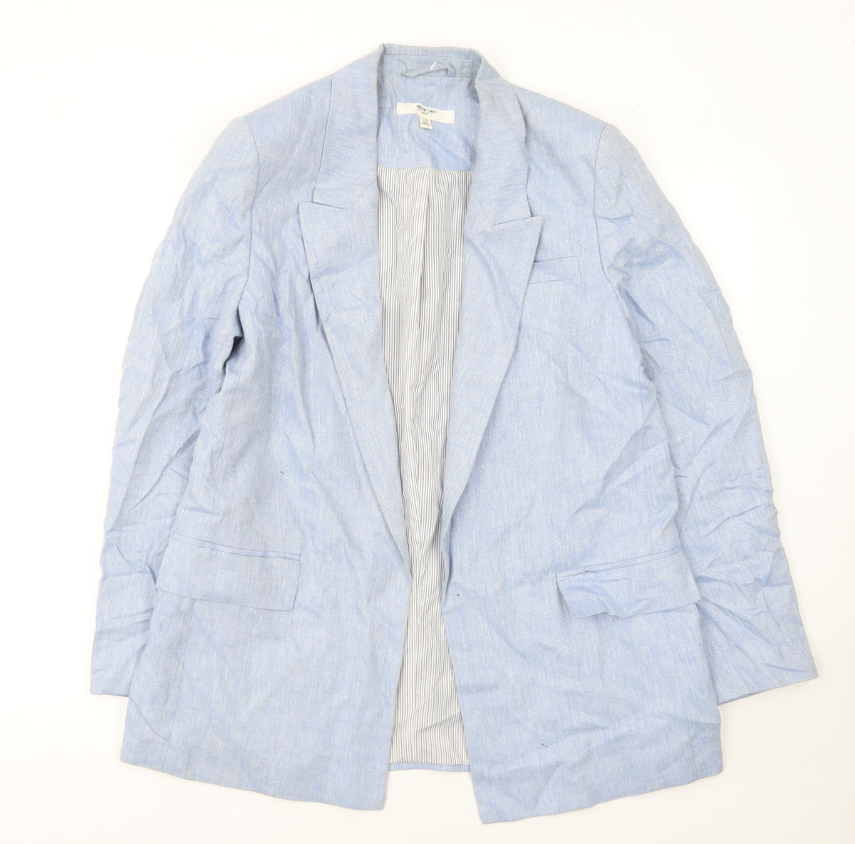 Next Women Blue Linen Blend Herringbone Blazer UK 12 Regular Fit