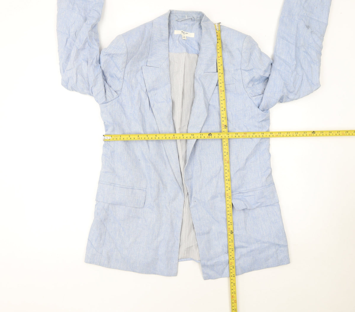 Next Women Blue Linen Blend Herringbone Blazer UK 12 Regular Fit
